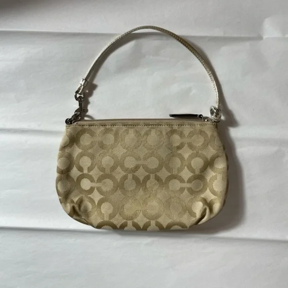 Authentic Coach Beige & Metallic Gold Accent Wristlet - Picture 4 of 16